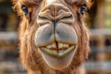 Closeup of a yellow-furred camel pouts in a display of its lower lip, in a zoo in Sydney, Australia. Beautiful simple AI generated image