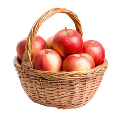 Wall Mural - basket filled with fresh red apples isolated on transparent white background