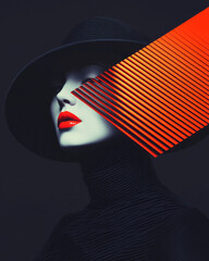 Poster - A high-definition digital art-style illustration of a Woman, set on a dark background with elegant