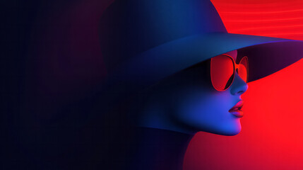 Aufkleber - A dynamic, colorful 3D illustration of a human with a hat and sunglasses, set on a dark background