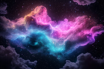 Aufkleber - A beautiful, colorful digital art-style illustration of a cosmic nebula, with a dark background and