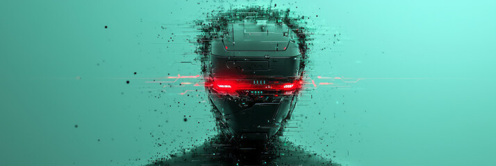 Poster - A beautiful, colorful digital art-style illustration of a futuristic robot, with a dark background