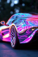 Poster - A beautiful, colorful digital art-style illustration of a dynamic sports car, with a dark