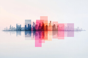 Poster - Beautiful, colorful collage concept of a futuristic technology hub, contemporary colors and mood
