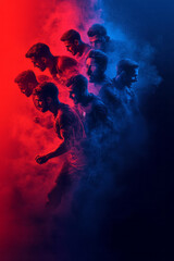Poster - Beautiful, colorful collage concept of a dynamic sports scene, contemporary colors and mood social