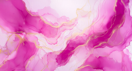 Aufkleber - Abstract pink and gold fluid art with flowing, wavy design creating a soft, elegant, and modern marble texture.  Beautiful backdrop for various creative projects.