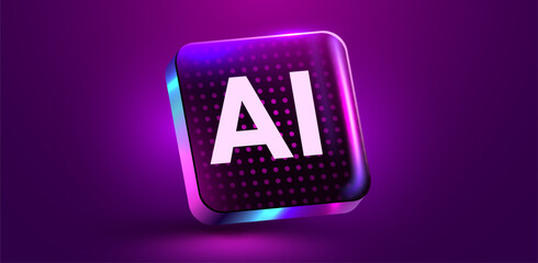 Glass AI chip on circuit board. Technology background. CPU processor on tech bg. Computer microchip.