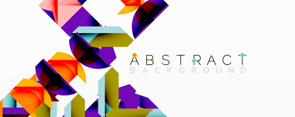 Wall Mural - Abstract geometric composition with interlocking circular and angular shapes, featuring smooth gradients and sharp contrasts on a white background
