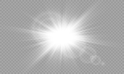 Wall Mural - glow isolated white transparent light effect, sun light with lens flare effect. sun flush, overlays,