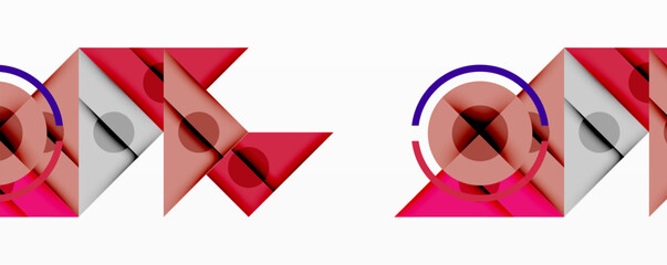 Poster - Abstract geometric composition with intersecting triangles, circles, and gradients, creating a dynamic layered pattern with depth and contrast