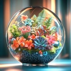 Aufkleber - A minimalist glass vase with lush green plants inside, creating a fresh and natural decorative element for any environment