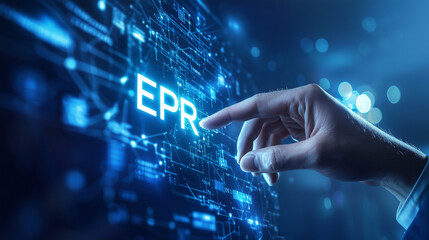 extended producer responsibility (epr) concept, hand interacting with digital epr system interface t