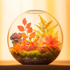 Aufkleber - A minimalist glass vase with lush green plants inside, creating a fresh and natural decorative element for any environment