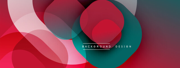 Aufkleber - Circular abstract design with overlapping translucent circles and round shapes, blending gradients and smooth curves, creating depth, contrast, and a dynamic visual effect