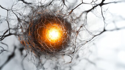Wall Mural - an intriguing close-up of a glowing nucleus surrounded by neural networks. the interplay of light an