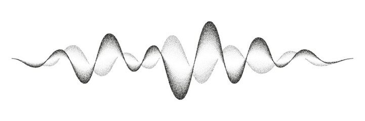 Poster - Noise grain sound wave, vector black stipple gradient dotwork. Music soundwave line with halftone dotted pattern. Vintage noise grain, sand stipple voice and musical sound waveform flow or sine wave
