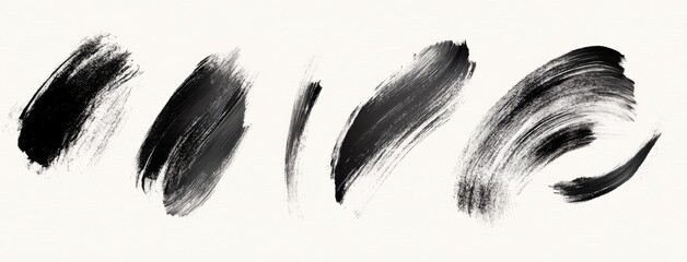 Abstract black brush strokes set isolated on a white background, vector illustration