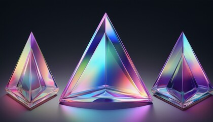 Wall Mural - glass or crystal triangle in different angle view, 3d render.