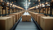 © vishnu - Highly Detailed and Realistic Convoy Belt of Cardboard Packages without Logo on White Background