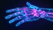 © Penkinn - X-ray medical illustration of a human hand and wrist joints with AI futuristic digital overlay. Health, and Wellness Concept.