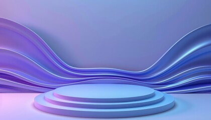 Wall Mural - Purple violet stage platform round circle podium cloth fabric curtain wall illustration presentation mockup colours futuristic modern minimal scene curve fluid flowing.