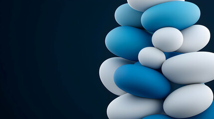 Wall Mural - abstract 3d rendering of glowing blue and white spheres ascending against dark background