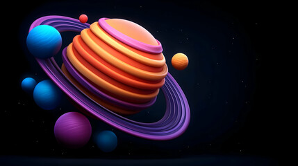 Wall Mural - colorful 3d render of a planet with rings and moons in space