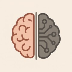 Wall Mural - human brain vs ai brain concept in futuristic digital illustration, ai brain logo