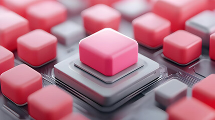 Wall Mural - pink and grey qubit quantum computer microchip