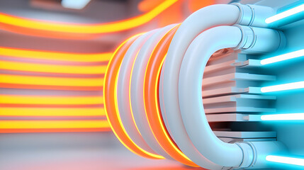 Wall Mural - radiant orange and blue glowing network hub