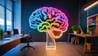 © Erica - a colorful brain shaped neon lamp on a desk in a modern office
