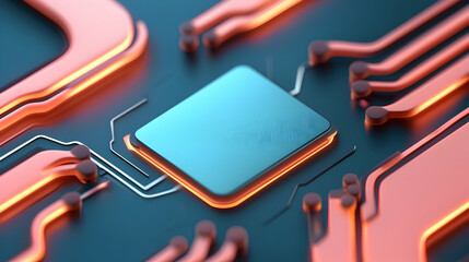Wall Mural - seamless blue computer circuit board with glowing orange lines