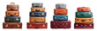 © tohceenilas - Collection of stacked vintage suitcases in various colors and sizes for travel enthusiasts.