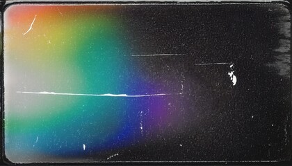 Aufkleber - textured vintage film frame with grunge scratches, rainbow light leak, and grainy black background for retro photo effects

