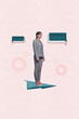 © deagreez - Creative artwork collage of business lady standing on sms plane look on speech bubble