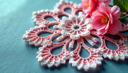 Intricate floral lace doily, delicate netting , fabric, doily