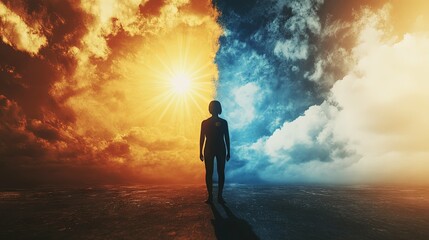 Wall Mural - facing balance between light and darkness concept art digital image