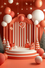 Wall Mural - a 3d podium display with festive elements for a celebration -