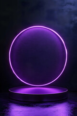 Wall Mural - a 3d purple neon light podium for gaming -