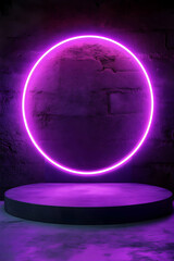 Wall Mural - a 3d purple neon light podium for gaming -