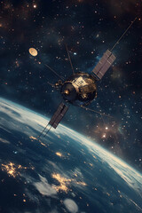 Wall Mural - a modern telecommunications satellite floating in space -