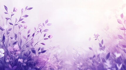 Poster - Soft focus image of purple flowers and plants in a dreamy, hazy field.