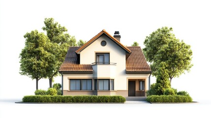 Aufkleber - Suburban house with green landscaping isolated on white background.