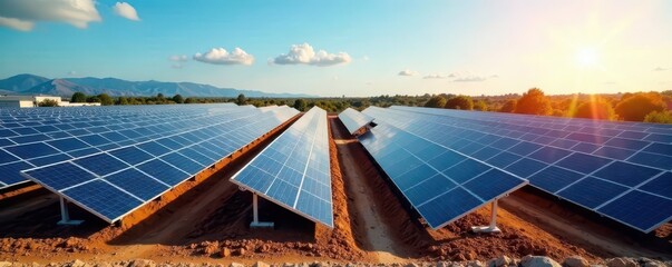 extensive solar panel array installation underway at a renewable energy site , renewable energy site