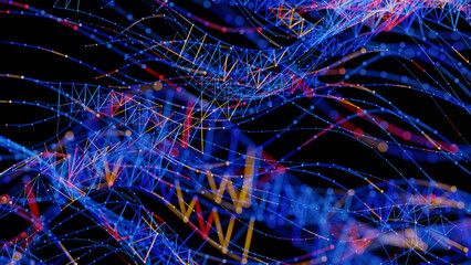 Wall Mural - vibrant digital waves of abstract lines and connected points surge across a tech background, illustr