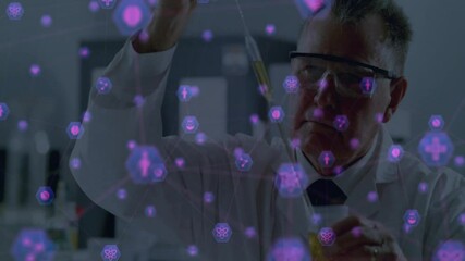 Canvas Print - scientist working in laboratory with digital data processing animation overlay