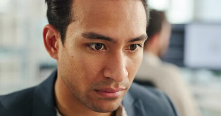 Aufkleber - Thinking, serious or business man problem solving in office, reflection or evaluation. Idea, planning or worker with solution, vision or mindset for brainstorming with insight for decision or thought