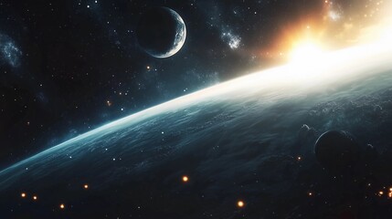 Wall Mural - a beautiful and serene view of the earth and the moon in the sky. the moon is in the middle of the s