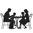 © shopone - Minimalist family eating dinner together silhouette Black and white family concept elements vector