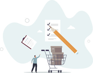 Wall Mural - Procurement and asset management, manage or purchasing company equipments, goods and service, audit and checking price and depreciation.flat character life .